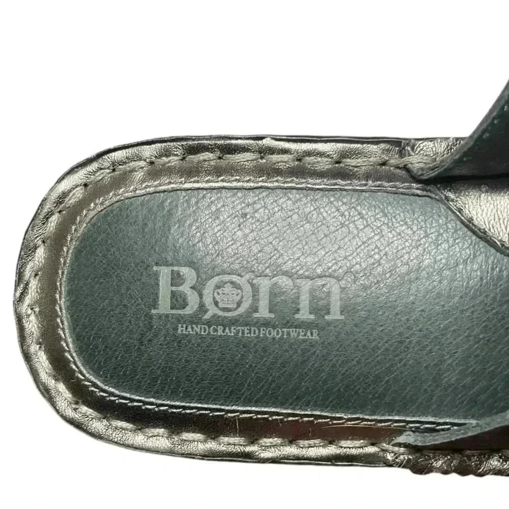 Born Womens Gun Metallic Silver T-Strap Buckle Leather Slip on Sandal, Sz 8 - Picture 6 of 8